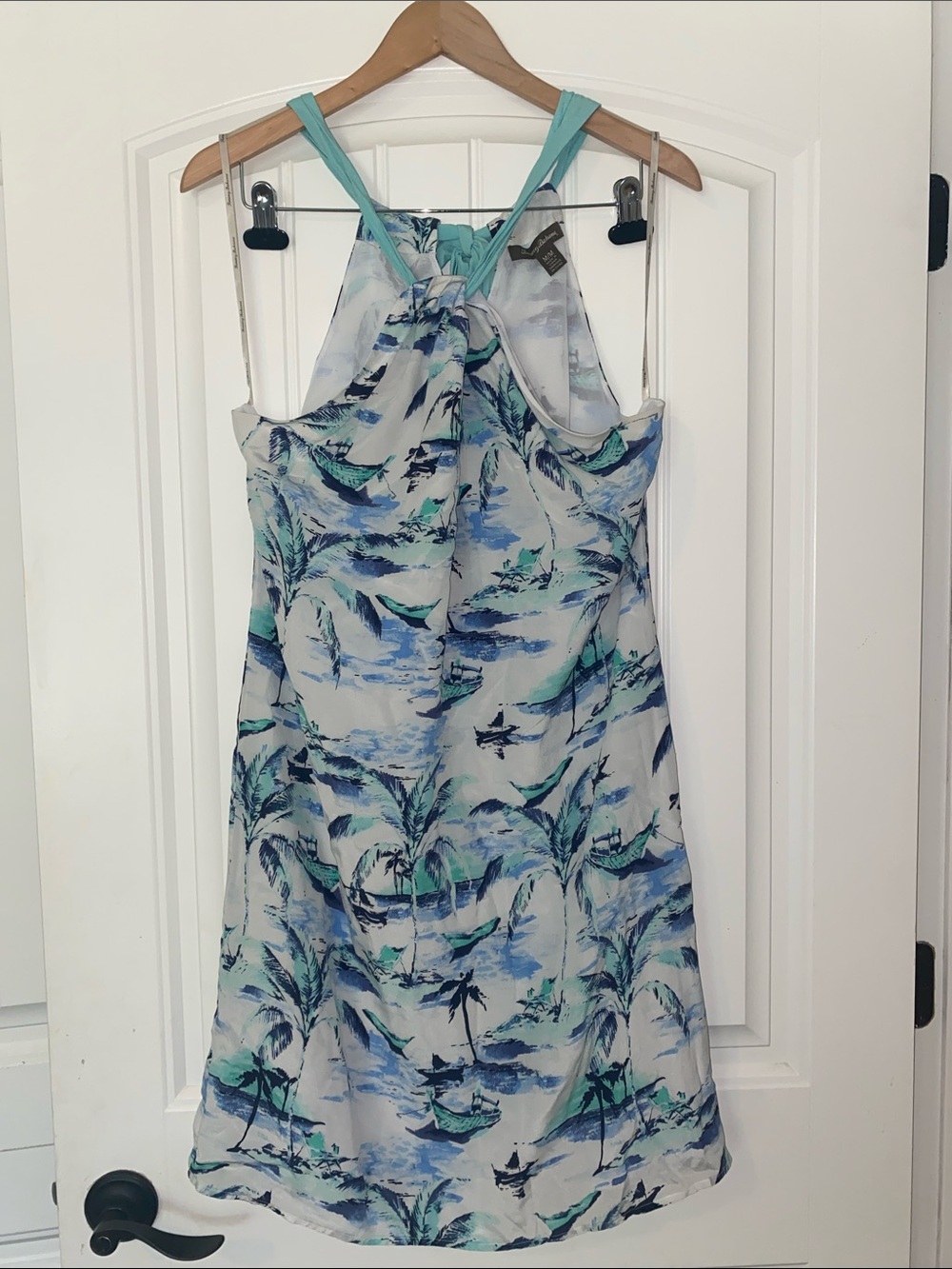 Tommy Bahama Aqua and Blue Palm-Print Mini Dress size Medium